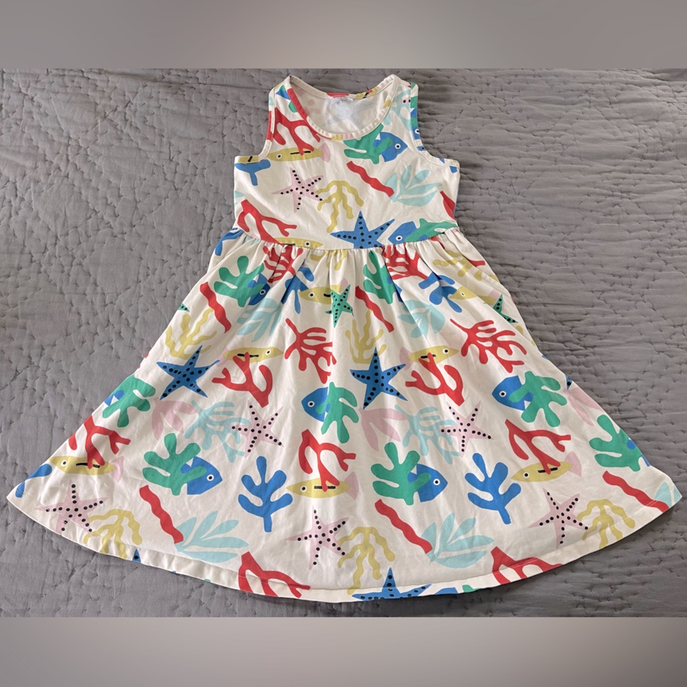 Hanna Andersson Coral Reef Skater Dress Racerback Sz 8 130cm Pocket Cotton Blend
